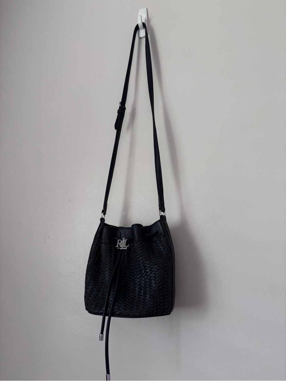 Ralph Lauren Woven Leather Drawstring Bucket Bag - Picture 3 of 13